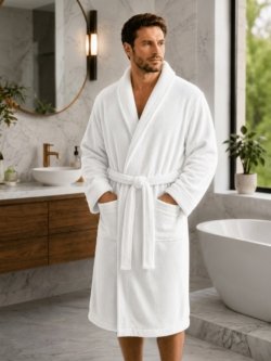 100% Cotton Terry Velour Bathrobe – Hooded Unisex Dressing Gown
